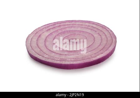 Studio shot of sliced red onions rings cut out against a white background - John Gollop Stock Photo