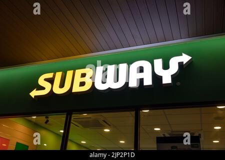 Subway American fast food restaurant franchise sandwiches salads and beverages branding shop logo in Bangkok, THAILAND. 23 July 2022. Stock Photo