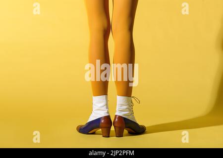 fashion, retro, yellow, pantyhose, ankle boots, fashions, old fashioned, retro style, yellows, nylons, pantyhoses, stockings Stock Photo
