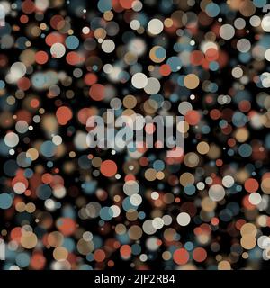 Illustration of an abstract light dots and blurred circles multicolored backdrop like bokeh spot bubble particles effect pattern on a black background Stock Photo