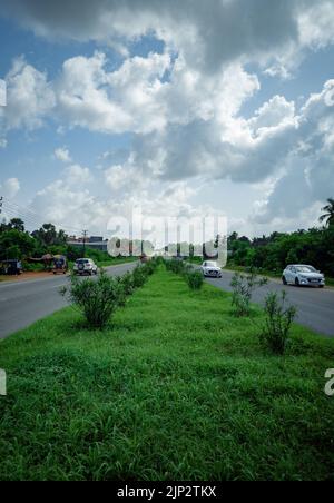 Beautiful view on countryside roads with fields and trees in northern ...