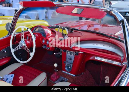 red chevrolet corvette convertible classic c1 from the sixties at the classic car show in cologne,  view of the interior Stock Photo