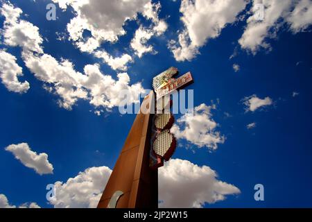 Chief Theater sign with bluy sky and white clouds theater entertainment Stock Photo