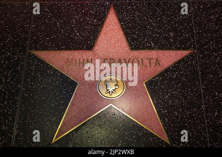 star of actor John Travolta on the Hollywood Walk of Fame in Los Angeles Stock Photo