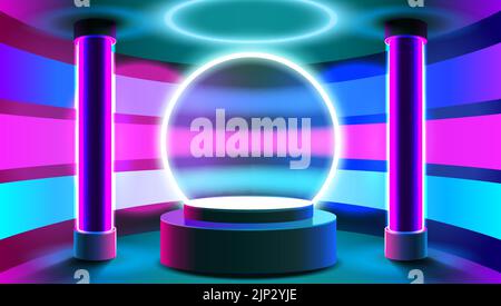 Stage podium with lighting, Stage Podium Scene with for Award, Decor element background. Vector illustration Stock Vector