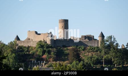 13 August 2022, Rhineland-Palatinate, Nürburg: The Nürburg in the evening light. Photo: Silas Stein/dpa Stock Photo