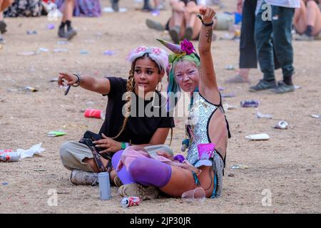 Winchester, UK. 14th Aug, 2022. Young ladies in fancy costumes attend the Fair Festival. Boomtown is a British music festival held every year on the Matterley Estate in South Downs National Park, near Winchester. (Photo by Dawn Fletcher-Park/SOPA Images/Sipa USA) Credit: Sipa USA/Alamy Live News Stock Photo