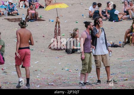 Winchester, UK. 14th Aug, 2022. Crowds of youngsters in costumes chill out at the Fair Festival. Boomtown is a British music festival held every year on the Matterley Estate in South Downs National Park, near Winchester. (Photo by Dawn Fletcher-Park/SOPA Images/Sipa USA) Credit: Sipa USA/Alamy Live News Stock Photo
