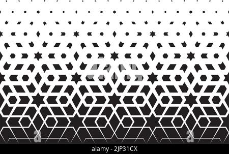 Geometric pattern of black figures on a white background. Based on traditional arabic ornament. Seamless in one direction.Option with a short fade out Stock Vector