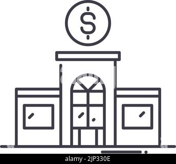bank building line icon, outline symbol, vector illustration, concept sign Stock Vector