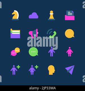 Remote communication - set of flat design style neon icons Stock Vector