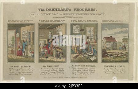 The drunkard's progress, or the direct road to poverty, wretchedness & ruin - designed and published by J.W. Barber, New Haven, Conn. Stock Photo