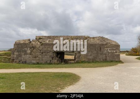 A view of a bunker in La Pointe du Hoc on the northwestern coast of Normandy, France Stock Photo