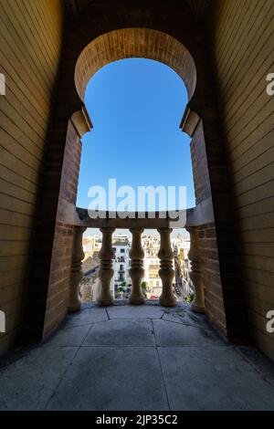 Door arch leading out onto a balcony in Seville's cathedral, the Giralda. Spain. Stock Photo