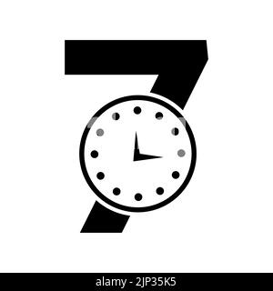 Letter 7 Clock Logo Design Vector Template Stock Vector