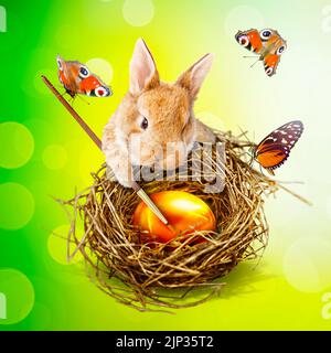 easter egg, easter nest, easter bunny, painting, easter eggs, easters, easter bunnies, drawing Stock Photo