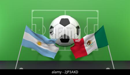 Argentina vs Mexico  soccer Match FIFA World Cup Qatar 2022, on blur background with soccer field,  3D work and 3D image Stock Photo