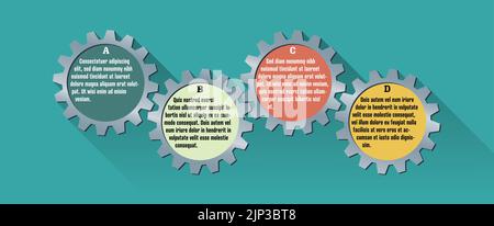 infographics template with colorful cogwheels against blue background, vector illustration Stock Vector