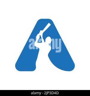 Letter A Cricket Batsman Logo Design Vector Sign. Cricket Club Logotype Symbol Stock Vector