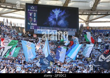 Supporters of Lazio during the Italian championship Serie A football match between SS Lazio and Bologna FC on August 14, 2022 at Stadio Olimpico in Rome, Italy - Photo Federico Proietti / DPPI Stock Photo