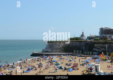 An aerial view of people resting at at sandy Viking bay beach in Broadstairs, England Stock Photo