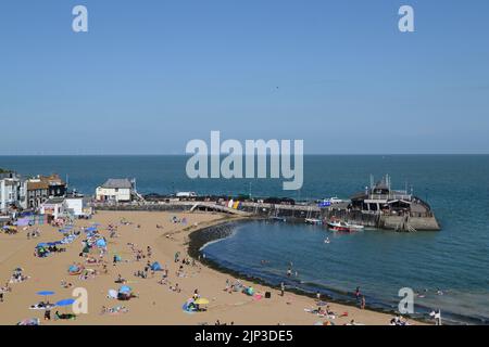 An aerial view of people resting at at sandy Viking bay beach in Broadstairs, England Stock Photo