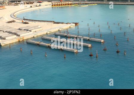 Construction for Marine works this picture for Construction Bert and Jetty, Construction Steel Pipe Pile used Piling Barge for driven pile. Stock Photo