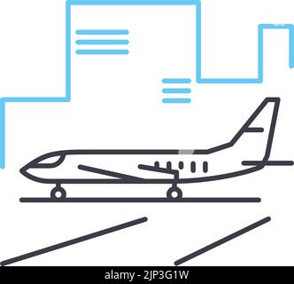 airplane airport line icon, outline symbol, vector illustration, concept sign Stock Vector