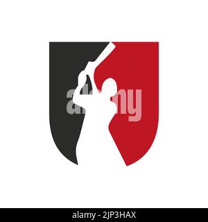 Letter U Cricket Batsman Logo Design Vector Sign. Cricket Club Logotype Symbol Stock Vector