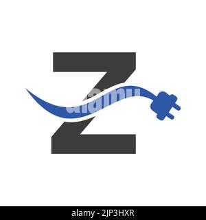 Letter Z Electricity or Electrical Logo Concept with Electric Plug Vector Template Stock Vector