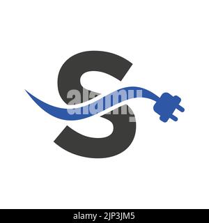 Letter S Electricity or Electrical Logo Concept with Electric Plug Vector Template Stock Vector