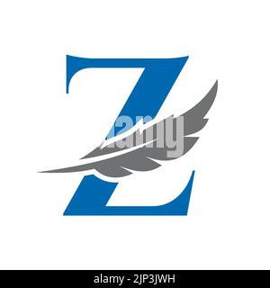 Letter Z Feather Logo Vector Template. Law Logo Bird Feather Symbol Stock Vector