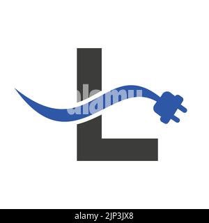 Letter L Electricity or Electrical Logo Concept with Electric Plug Vector Template Stock Vector