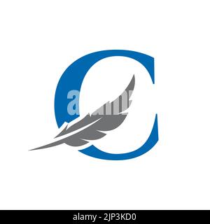 Letter C Feather Logo Vector Template. Law Logo Bird Feather Symbol Stock Vector