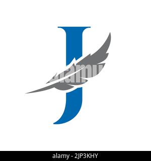 Letter J Feather Logo Vector Template. Law Logo Bird Feather Symbol Stock Vector
