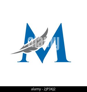Letter M Feather Logo Vector Template. Law Logo Bird Feather Symbol Stock Vector