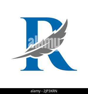Letter R Feather Logo Vector Template. Law Logo Bird Feather Symbol Stock Vector