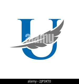 Letter U Feather Logo Vector Template. Law Logo Bird Feather Symbol Stock Vector