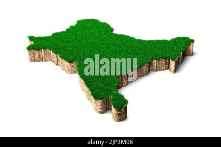 A 3D rendering of a grassy South Asia map topography isolated on a white background Stock Photo
