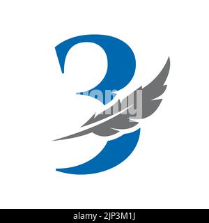 Letter 3 Feather Logo Vector Template. Law Logo Bird Feather Symbol Stock Vector