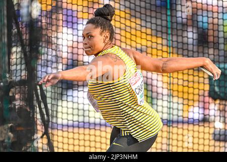 MUNCHEN, GERMANY - AUGUST 15: Shanice Craft of Germany competing in Women's Discus Throw at the European Championships Munich 2022 at the Olympiastadion on August 15, 2022 in Munchen, Germany (Photo by Andy Astfalck/BSR Agency) Stock Photo