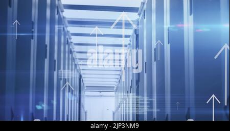 Image of arrows and data processing over computer servers Stock Photo