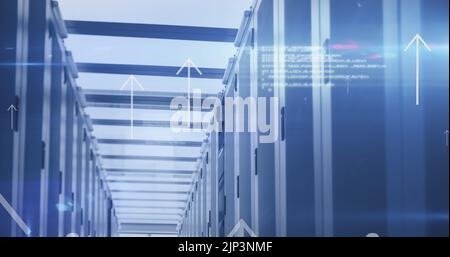 Image of arrows and data processing over computer servers Stock Photo