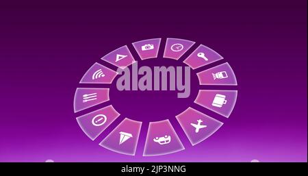 Image of travel icons spinning on pink background Stock Photo
