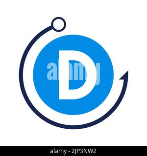 Letter D Fishing Logo Design Template. Fishing Club Logo On Letter D Concept Stock Vector