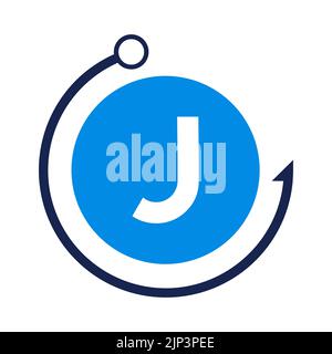 Letter J Fishing Logo Design Template. Fishing Club Logo On Letter J Concept Stock Vector