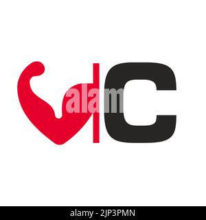 Letter C Fitness Logo Design. Healthy Arm Body Builder Logo Design Vector Template Stock Vector