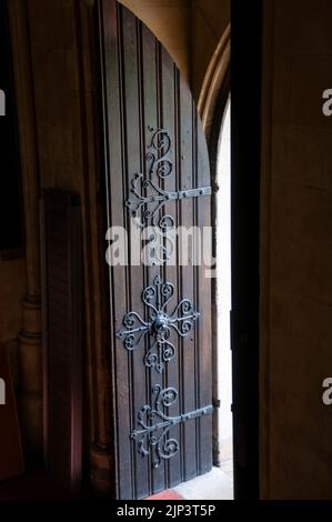 Extraordinary decorative hinges on medieval Gothic Romanesque Christ Church Cathedral in Dublin, Ireland. Stock Photo