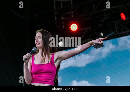 Northlands Race Track, Canada. 14th Aug, 2022. Maddy Smith performs at the Great Outdoor Comedy Festival. Credit: SOPA Images Limited/Alamy Live News Stock Photo