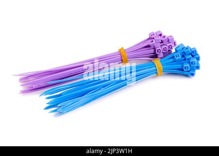 Cable zip ties on white background Stock Photo